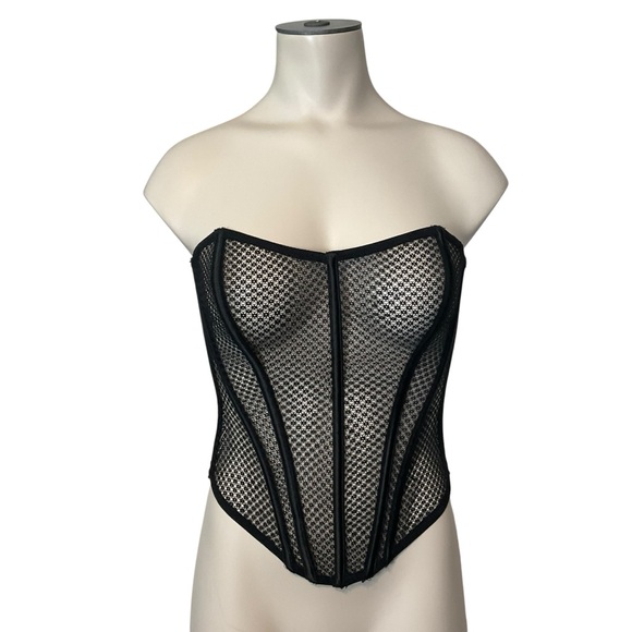 FASHION NOVA sz X Small Mesh Bustier Adjustable Boning Black - Picture 2 of 9
